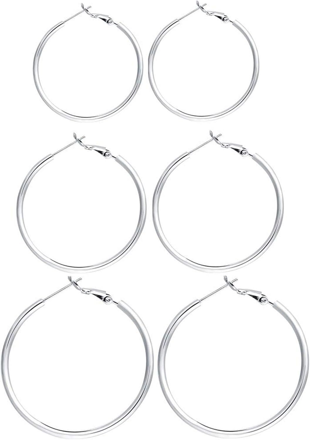Manufacturer  3 Pairs Sterling Silver Hoop Earrings, 14K White Gold Plated Big Hoop Earrings Set for Women 40 50 60MM  earring