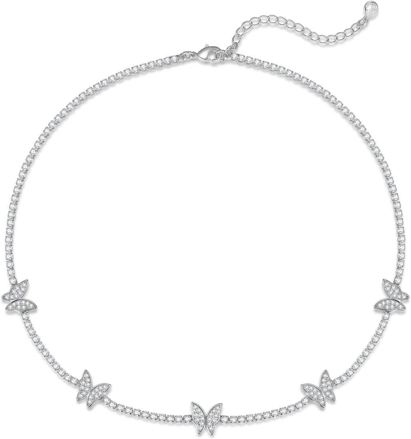 Manufacturer  Luxval Tennis Necklace 14K Gold Plated Rhinestone Butterfly Choker Necklaces for women Dainty Zirconia Cut Faux Diamond chain 3mm  necklace