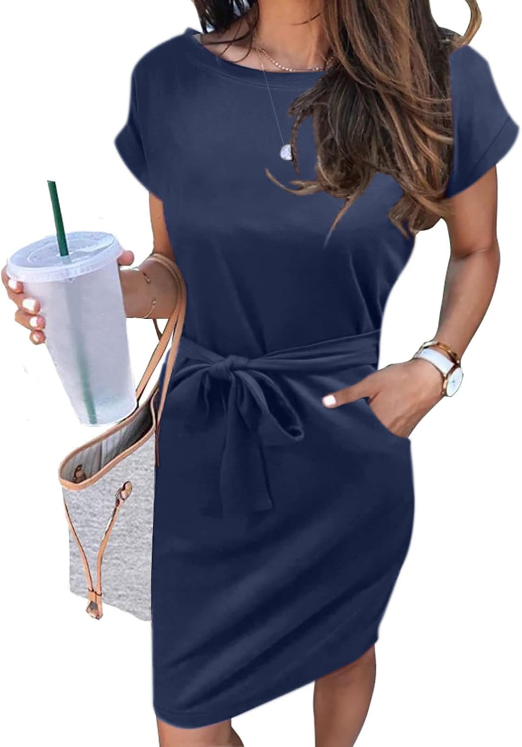 Manufacturer  MEROKEETY Women's Summer Striped Short Sleeve T Shirt Dress Casual Tie Waist with Pockets dresses