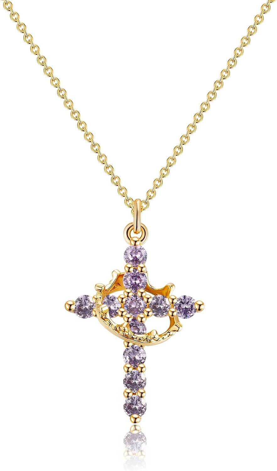 Manufacturer  Upgraded Crown Cross Necklace for Women Women's Gifts 14K Gold Plated Crown Cross Pendant Necklace Diamond Cross Necklaces Faith Cross Jewelry First Communion Gifts  Necklace