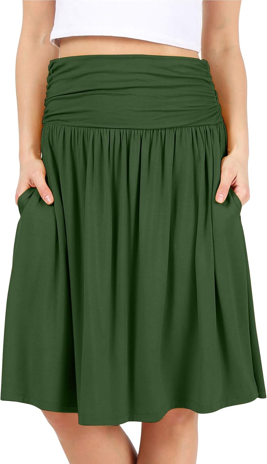 Manufacturer  Simlu Skirts for Women Regular and Plus Size Skirt with Pockets Below The Knee Length Ruched Flowy Midi Skirts