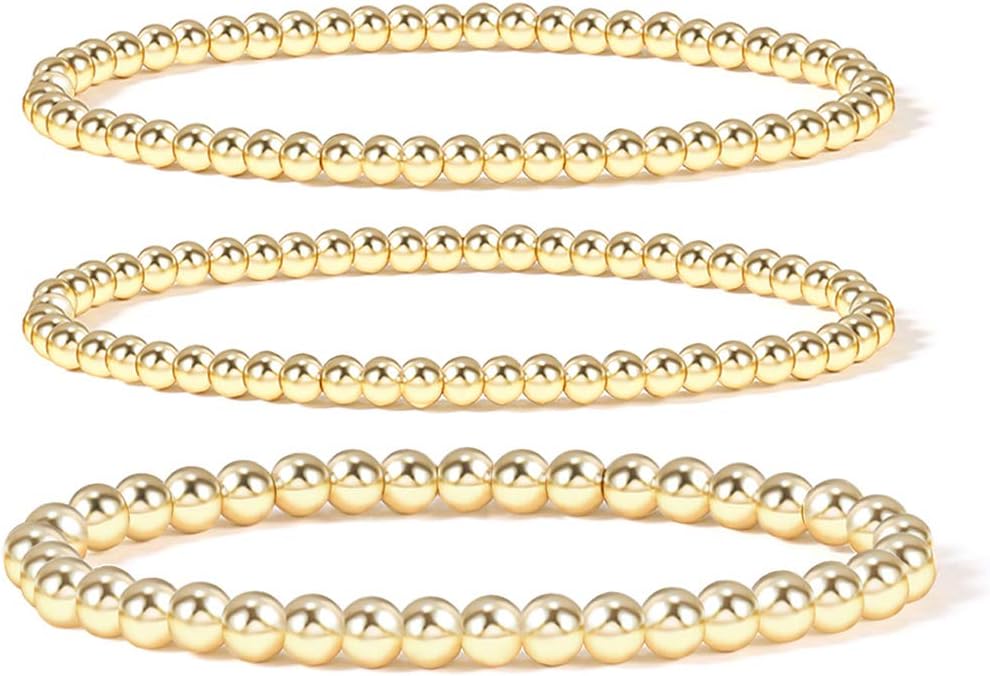 Manufacturer  Badu Gold Plate Bead Bracelet for Women 14K Gold Plated Bead Ball Bracelet Stretchable Elastic Hypoallergenic Bohemian Stackable  bracelets