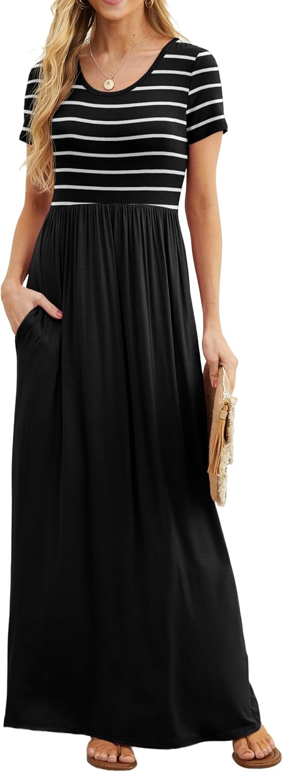 Manufacturer  GRECERELLE Women Summer Crew Neck Casual Short Sleeve Solid Floral Print Long Maxi Dress with Pockets dresses