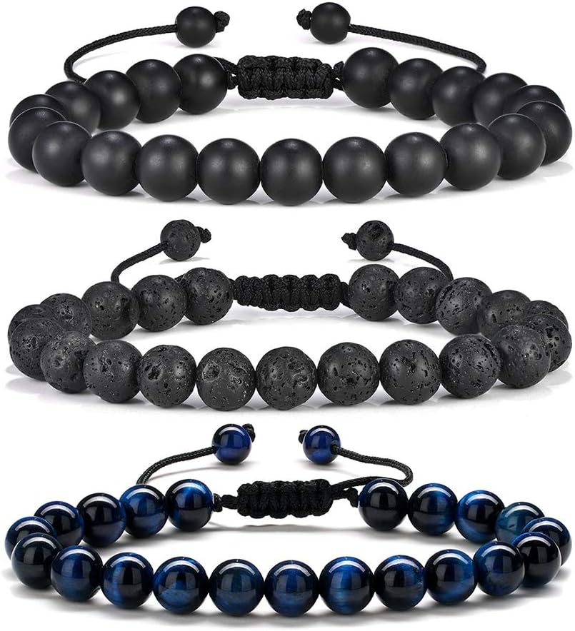 Manufacturer  M MOOHAM Natural Stone Bracelets for Men - 8mm Tiger Eye, Matte Agate, Lava Rock - Teen Boys Gifts for Birthday, Anniversary, Christmas  bracelets