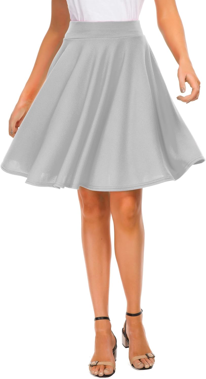 Manufacturer  EXCHIC Women's Casual Stretchy Flared Mini Skater Skirt Basic A-Line Pleated Midi Skirts
