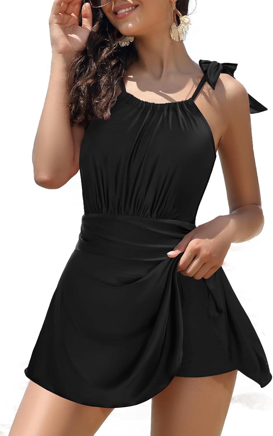 Manufacturer  SHEKINI Women's High Neck One Piece Swimdress Floral Swim Dress Bandage Swim Skirt  Swimsuit