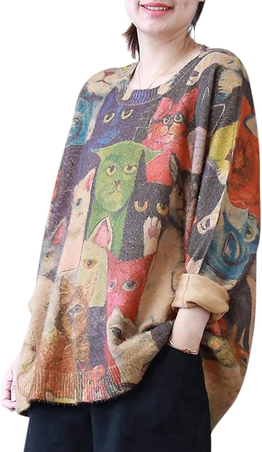 Manufacturer  YESNO Women Christmas Sweater Graphic Printed Oversized Pullover Sweaters Casual Loose Knit Tops S01   sweaters