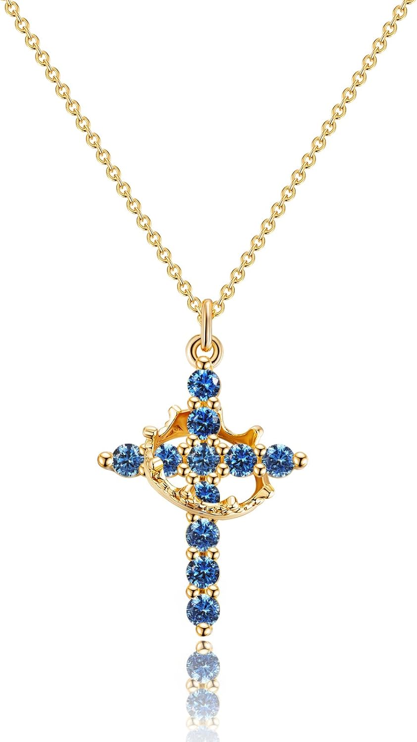 Manufacturer  Upgraded Crown Cross Necklace for Women Women's Gifts 14K Gold Plated Crown Cross Pendant Necklace Diamond Cross Necklaces Faith Cross Jewelry First Communion Gifts  Necklace