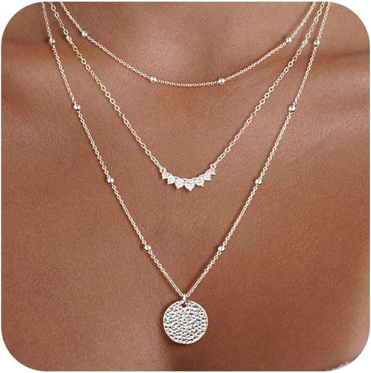 Manufacturer  Layered Silver Necklaces for Women, Sterling Silver Stackable Stack Choker Necklaces Trendy Real Gold Plated Layering Disc Circle Pendant Chain Dainty Necklace Set Jewelry for Women  Necklace