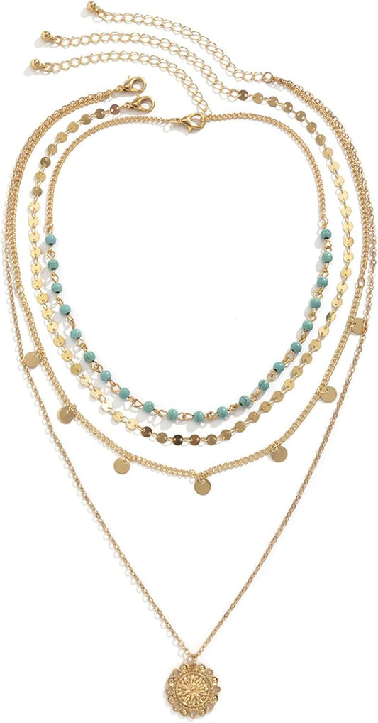 Manufacturer  Gold Layered Turquoise Necklace for Women Multi Boho Long Necklace Bohemian Coin Pendant Necklaces Jewelry  necklace