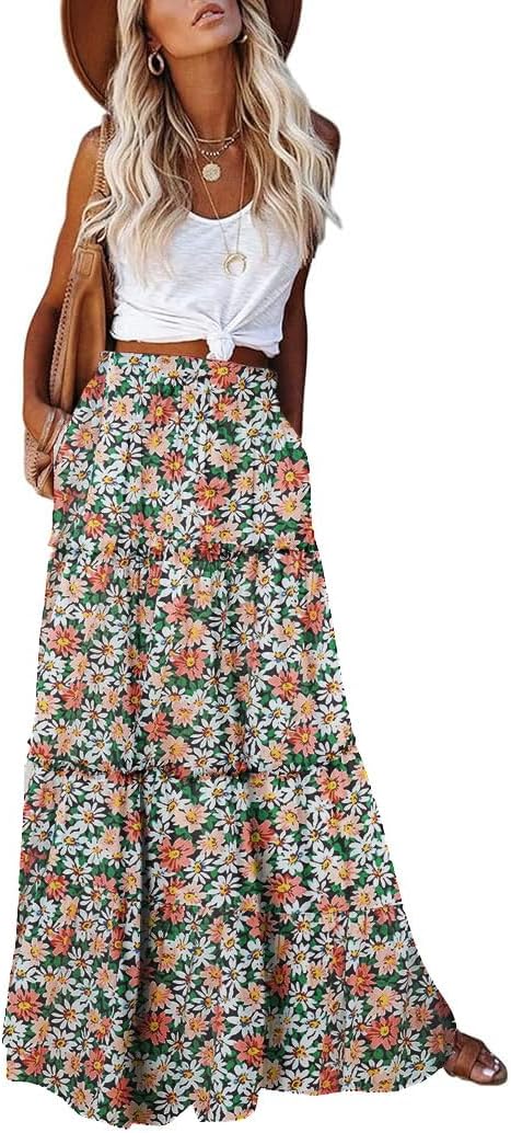 Manufacturer  EARKOHA Womens Casual High Waist Tie Paisley Print Long Maxi Skirt with Pockets skirts