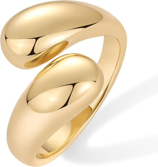 Manufacturer  PAVOI 14K Gold Plated Chunky Open Twist Stackable Rings for Women | Bold Crossover Statement Ring Band   rings