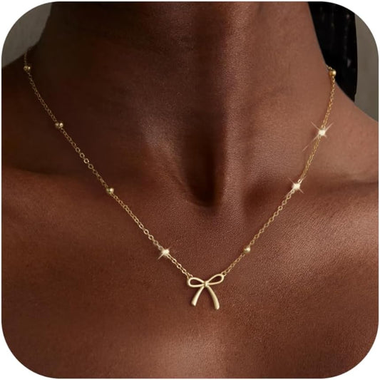 Manufacturer  Gold Necklace for Women Dainty Bow Necklace 14K Gold Plated Cute Choker Necklace Small Bow Pendant Charm Necklaces Teen Gift Trendy Stuff Personalized Jewelry Gifts  Necklace