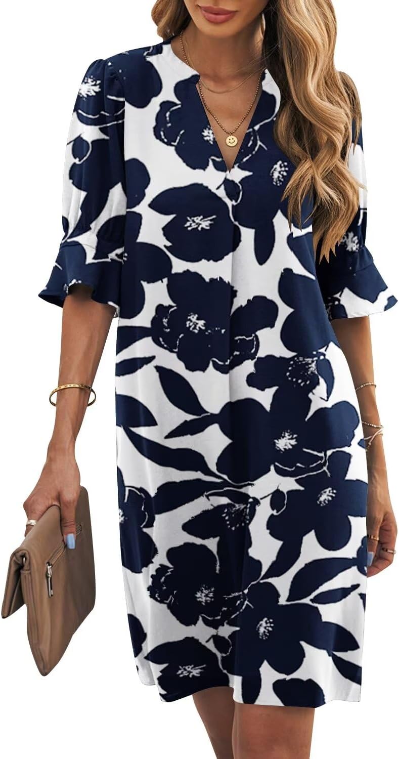 Manufacturer Wkior Shift Dress for Women V Neck Short Sleeves Solid Color Casual Flowy Summer Dresses(S-2XL)