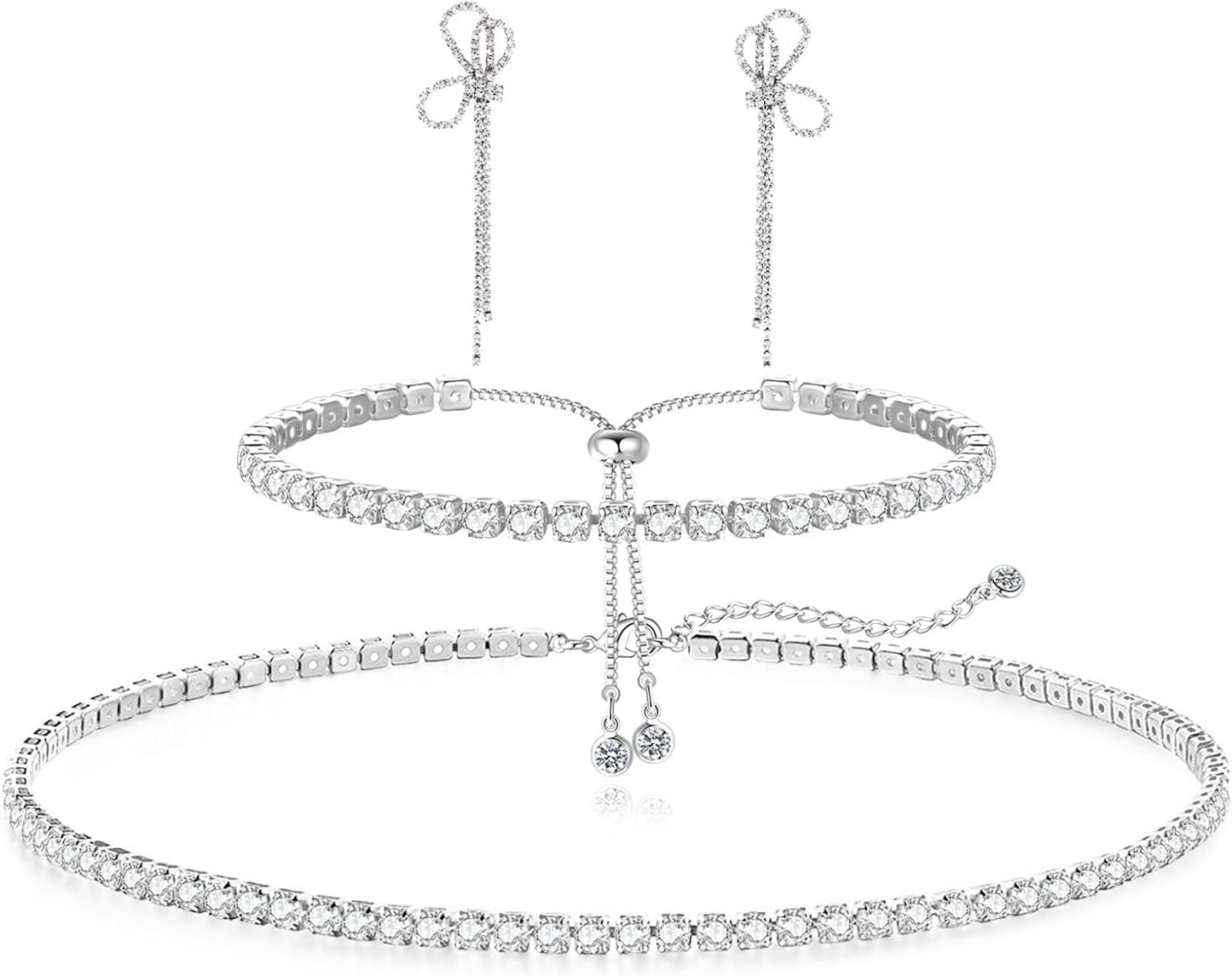 Manufacturer  Tennis Necklace Bracelet for Women, Sterling Sliver, Dainty Chocker Necklace, Crystal Bracelet for Women, Wedding Jewelry for Bride, Sparkly Party Prom Hypoallergenic  Necklace