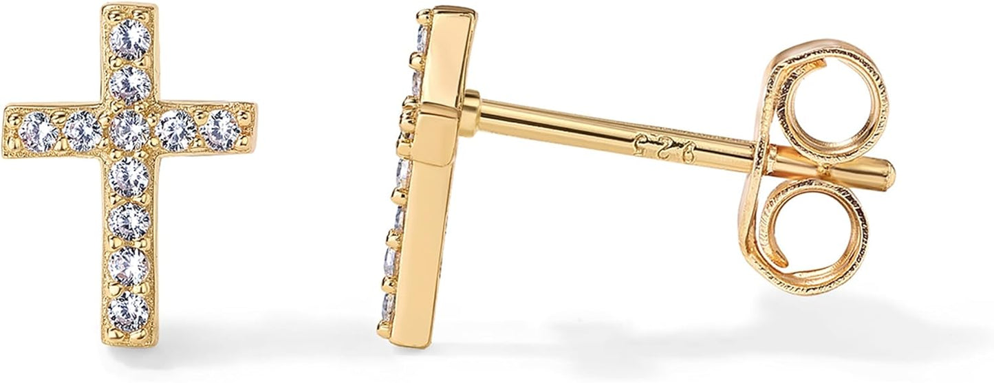 Manufacturer  PAVOI 14K Gold Plated Sterling Silver Posts Cross Earrings for Women | Small Religious Faith Cubic Zirconia Cross Studs Huggies Earrings  earring