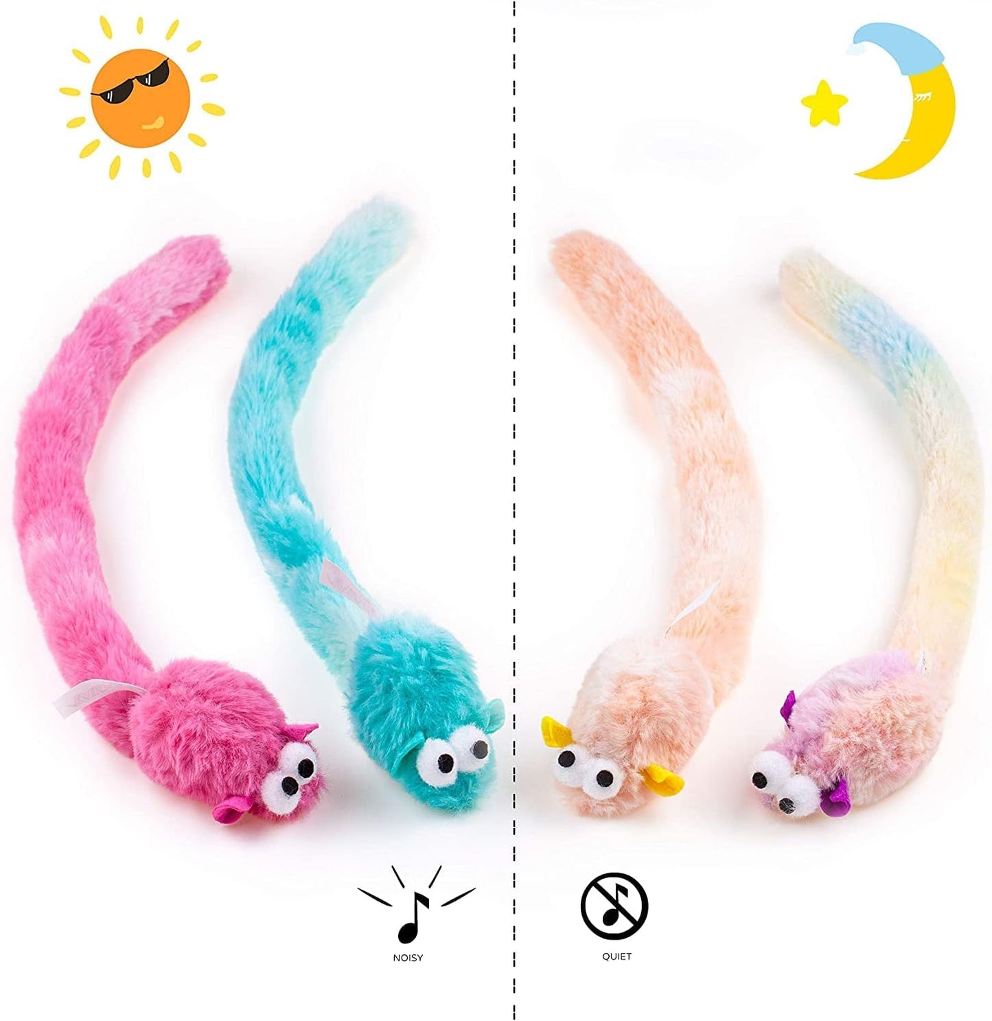 Manufacturer  CHIWAVA 4 Packs 15 Inch Long Soft Plush Cat Toys Mice with Bell Rustle Sound Small Mouse Activity Interactive Toy    Cat toy