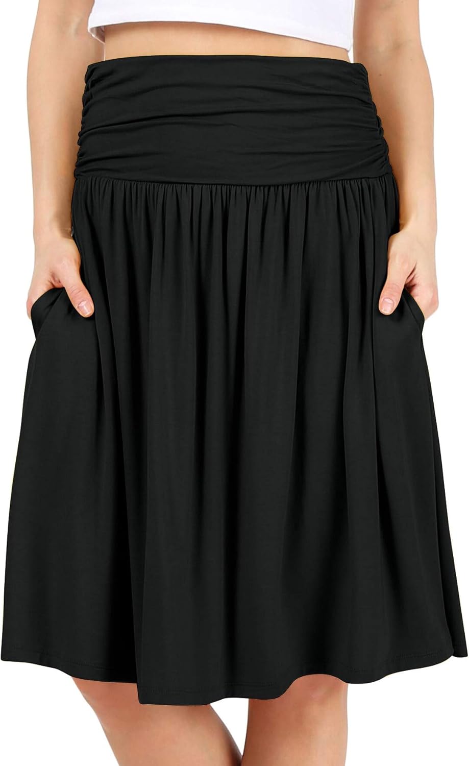 Manufacturer  Simlu Skirts for Women Regular and Plus Size Skirt with Pockets Below The Knee Length Ruched Flowy Midi Skirts