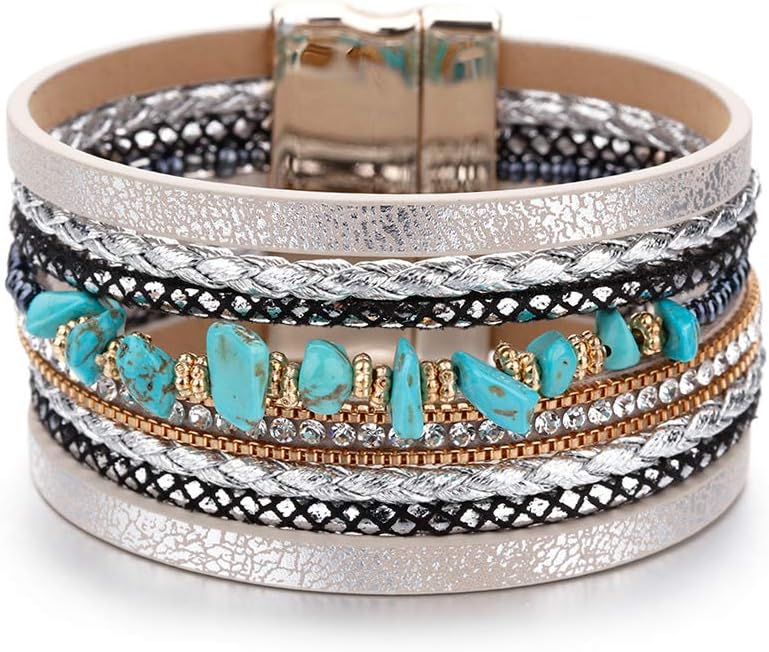 Manufacturer  Fesciory Leather Wrap Bracelets for Women, Boho Leopard Multi-Layer Crystal Beads Cuff Bracelet Jewelry  bracelets
