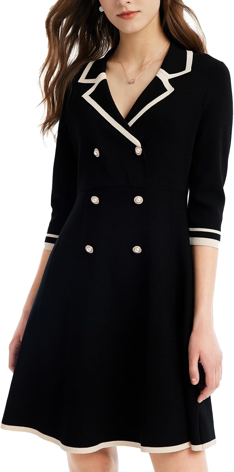 Manufacturer  GOELIA Mini Sweater Dress for Women, Button up 3/4 Sleeve Knit Dresses for Teacher Work Business dresses