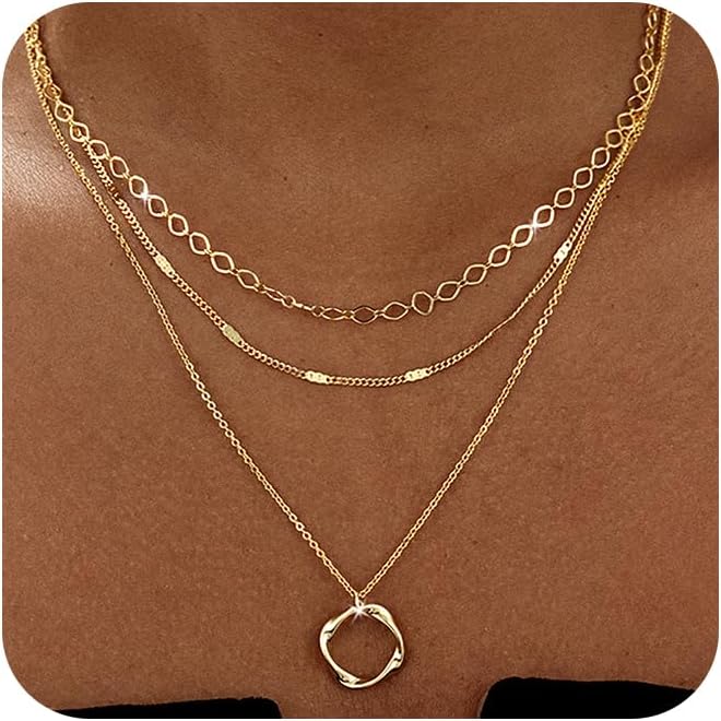 Manufacturer  Gold/Silver Layered Necklaces for Women,Dainty 14k Gold Plated Stackable Choker Necklaces for Women,Trendy Layering Coin Chain Pendant Jewelry Set Gifts  necklace