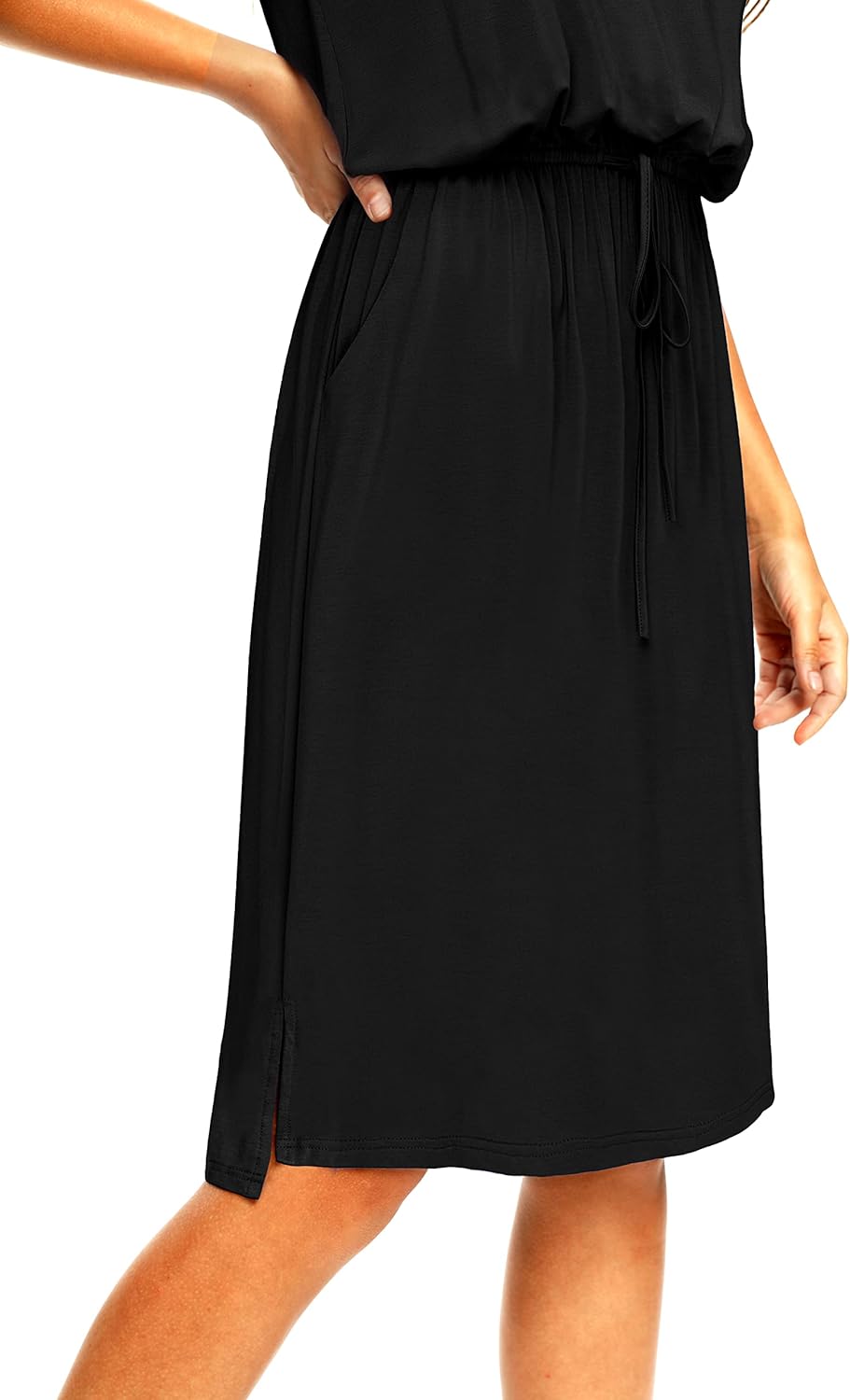 Manufacturer  Simier Fariry Womens Summer Hide Belly Knee Length Travel Dress Pocket Short Sleeve Midi Work Casual Teacher Outfit dresses