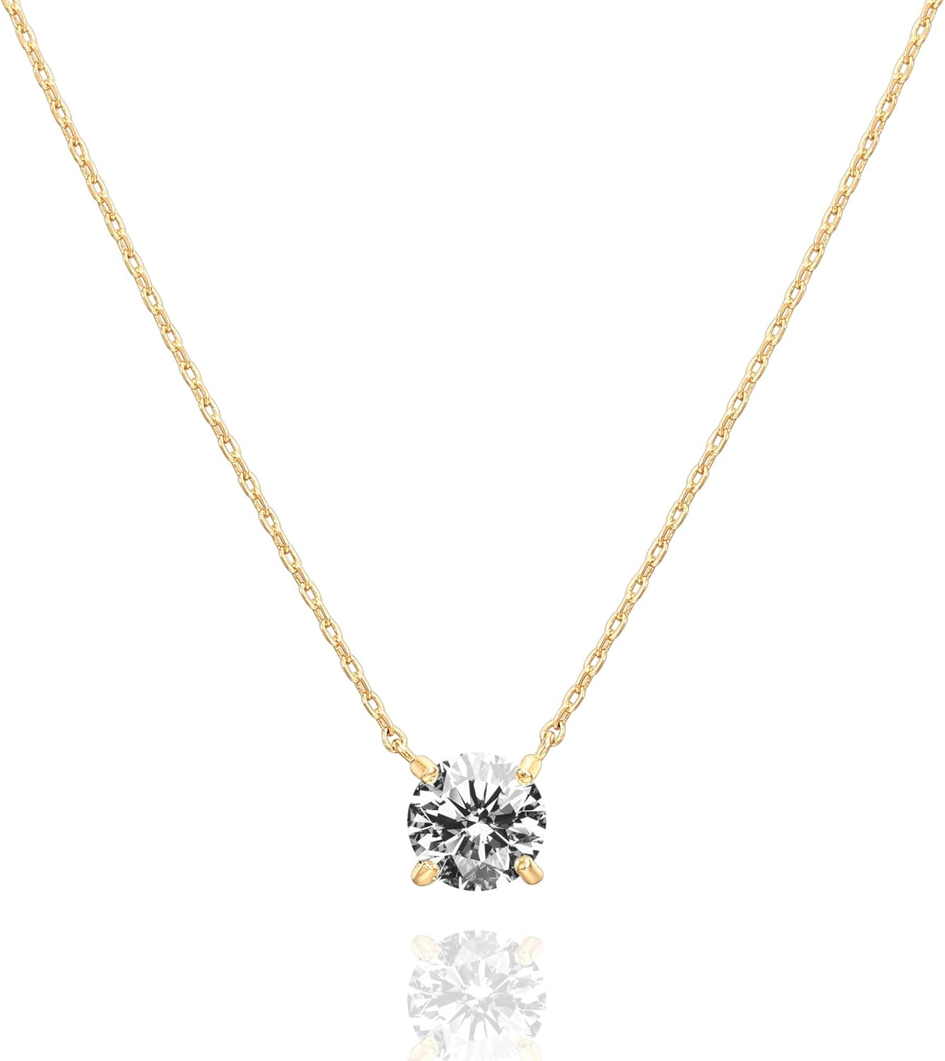 Manufacturer  PAVOI 14K Gold Plated Crystal Solitaire 1.5 Carat (7.3mm) Cubic Zirconia Dainty Choker Necklace | Gold Necklaces for Women  Necklace