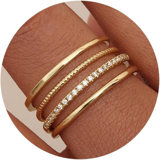 Manufacturer  MILACOLATO 14K Gold Filled 1.3mm Thin Stackable Rings for Women - Minimalist Non Tarnish Half Cubic Zirconia Band Rings - Dainty Trendy Statement Stacking Rings Set Size 5-10   rings