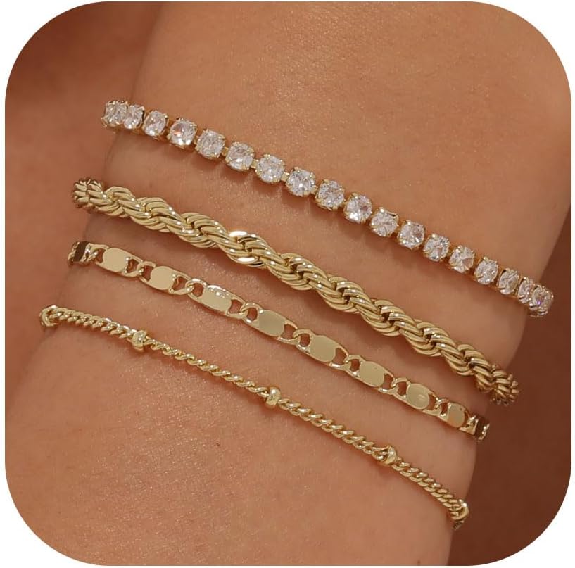 Manufacturer  TEN MIRO 16k Chunky Gold Bracelets for Women Non Tarnish,Womens Gold Bracelet Stack Layered Chunky Chain Bracelets Waterproof Link Bracelets Rope Tennis Satellite Bead Ball Bracelet Jewelry Gifts for Womens  bracelets