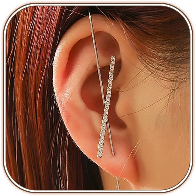 Manufacturer  Vintage Ear Wrap Crawler Hook Earrings Crystal Long Piercing Star-Shape Lightning Bolt Exaggerate Wrap Climber Earrings Gold Silver Cz Ear Cuff Earrings for Women  earring
