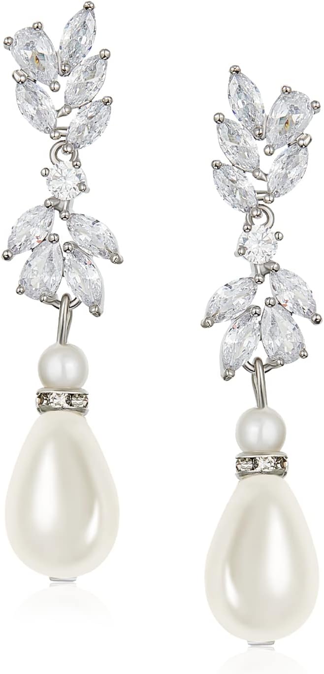 Manufacturer  SWEETV Cubic Zirconia Pearl Drop Wedding Earrings for Brides, Ivory Bridal Pearl Earrings for Bridesmaid Jewelry Gift  earring