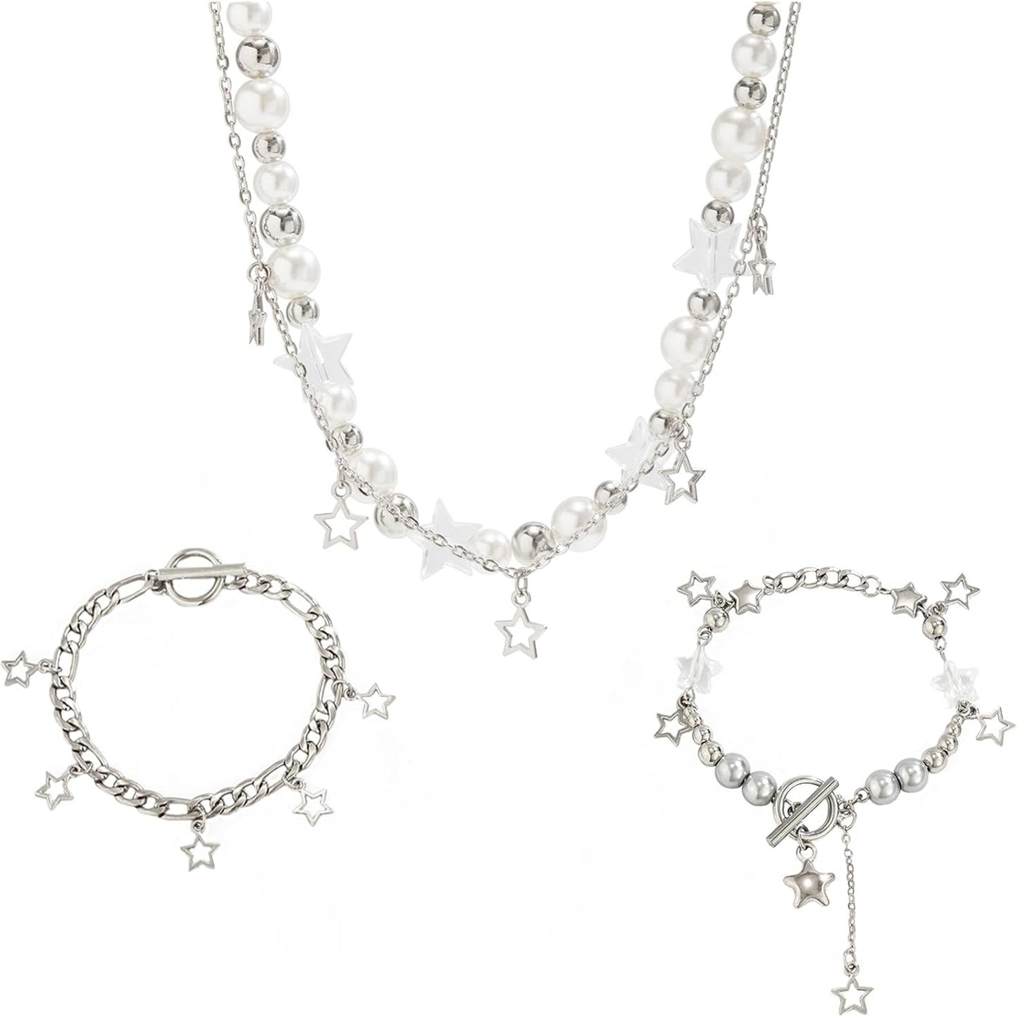 Manufacturer  2 Pieces Silver Star Necklace Y2K Jewelry Set Grunge Necklace Kawaii Cute Necklaces Aesthetic Vintage Emo Jewelry  necklace