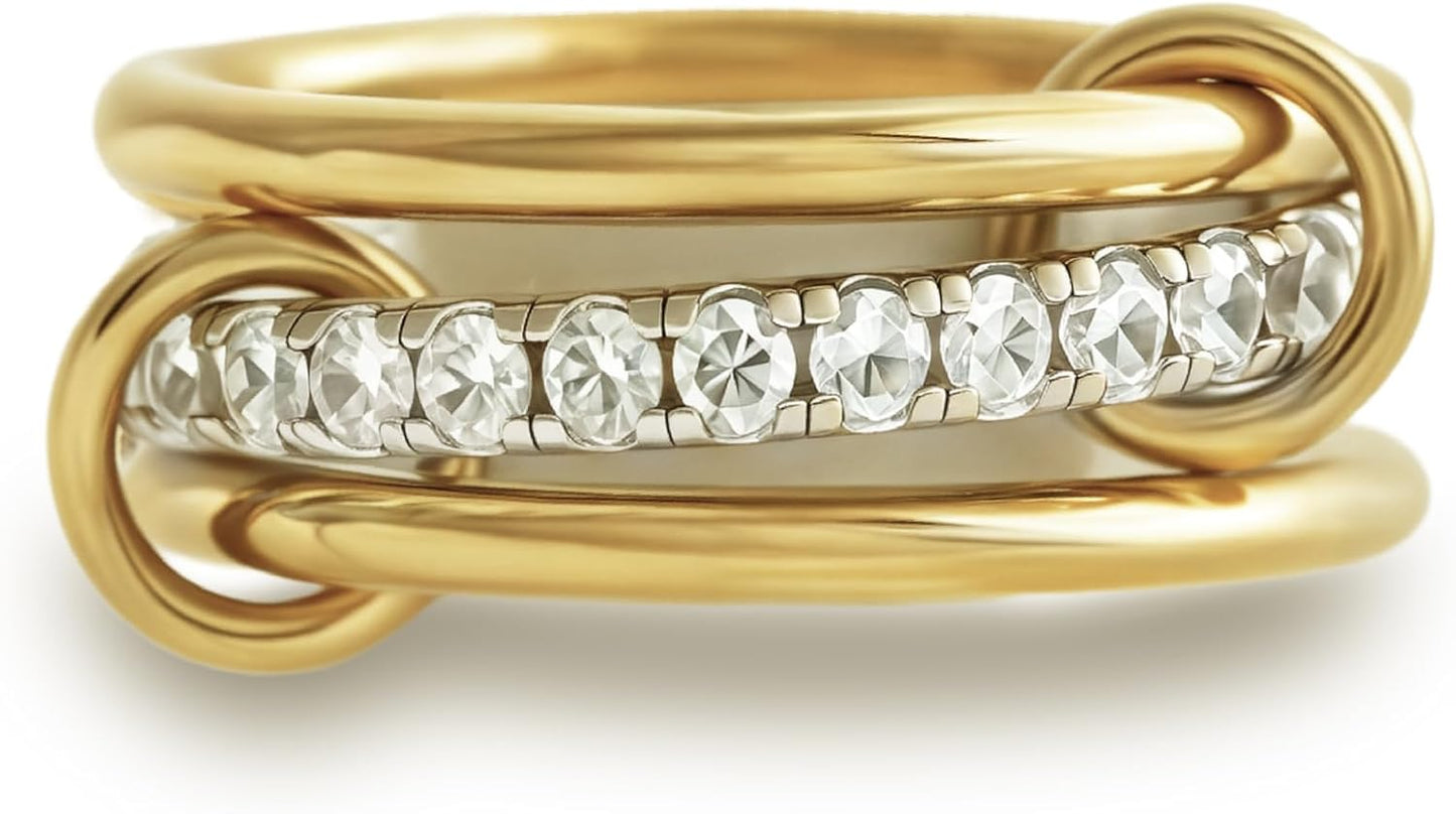 Manufacturer  Gold Stackable Rings for Women Non Tarnish, 18k Gold Plated Cubic Zirconia Rings, Silver Gold Multi Ring Mixed Metals Stack Rings Set   rings