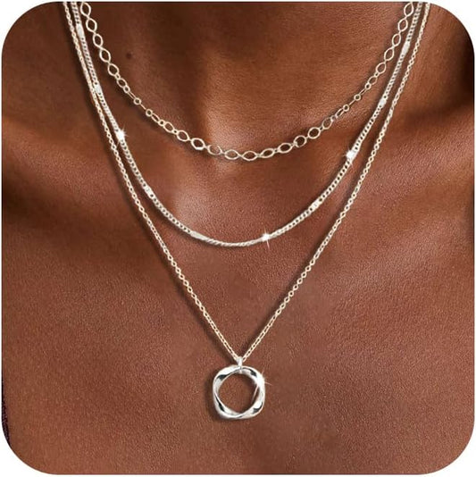 Manufacturer  Layered Silver Necklaces for Women, Sterling Silver Stackable Stack Choker Necklaces for Women Trendy Layering Circle Pendant Chain Necklace Set Jewelry for Women  Necklace