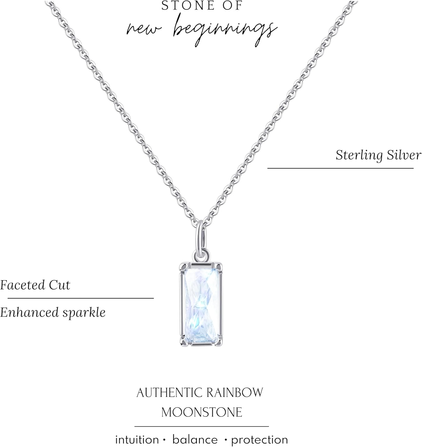 Manufacturer  HOPE LOVE SHINE New Beginnings Rainbow Moonstone Sterling Silver Necklace for Women  necklace