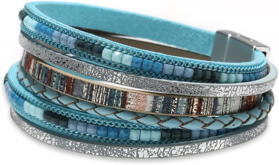 Manufacturer  Fesciory Leather Wrap Bracelets for Women, Boho Leopard Multi-Layer Crystal Beads Cuff Bracelet Jewelry  bracelets