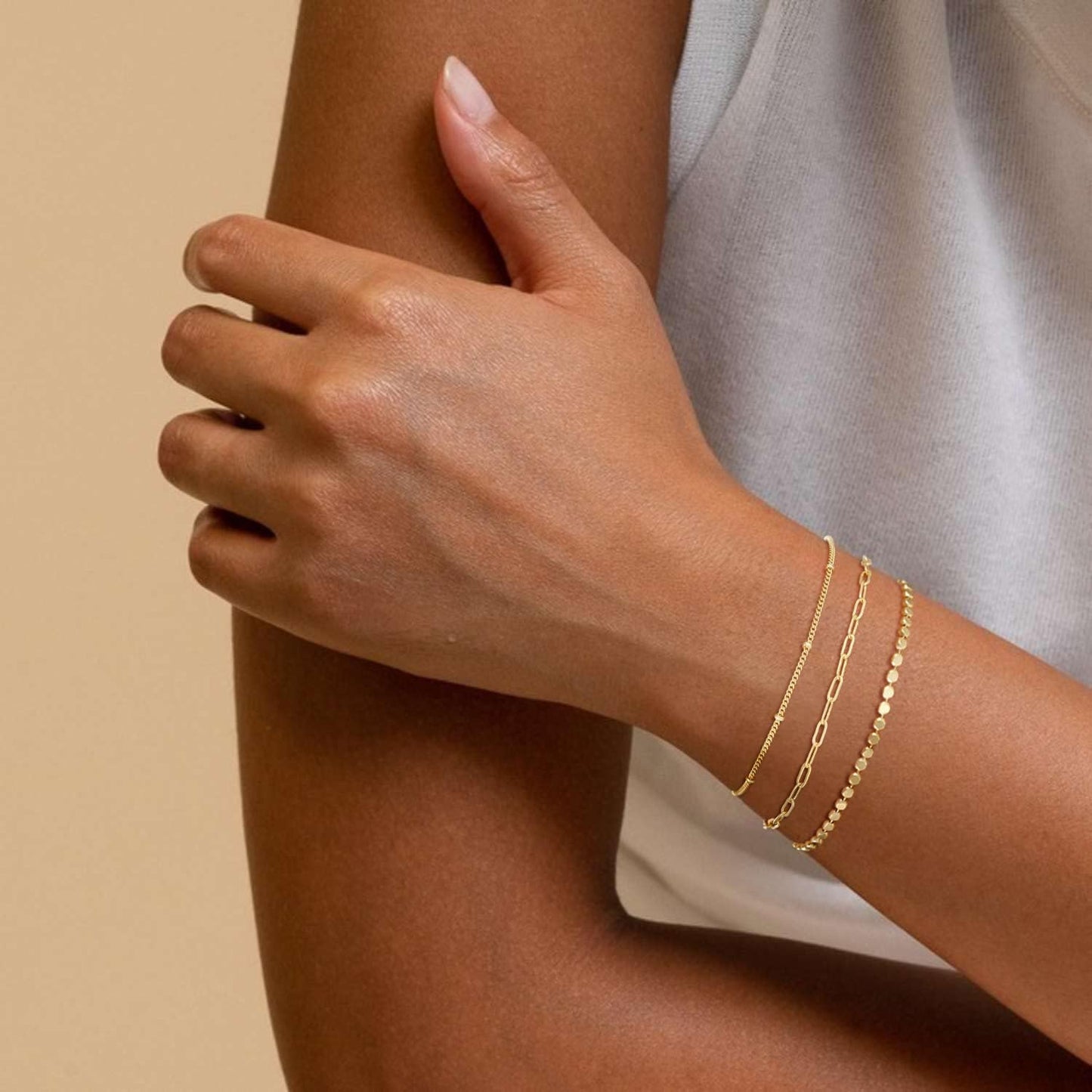 Manufacturer  Gold Bracelets for Women, 14K Dainty Gold Plated Stackable Bracelets for Women Trendy Waterproof CZ Tennis Bracelet Set Tiny Heart Paperclip Box Chain Adjustable Bracelets Minimalist Cute Jewelry  bracelets