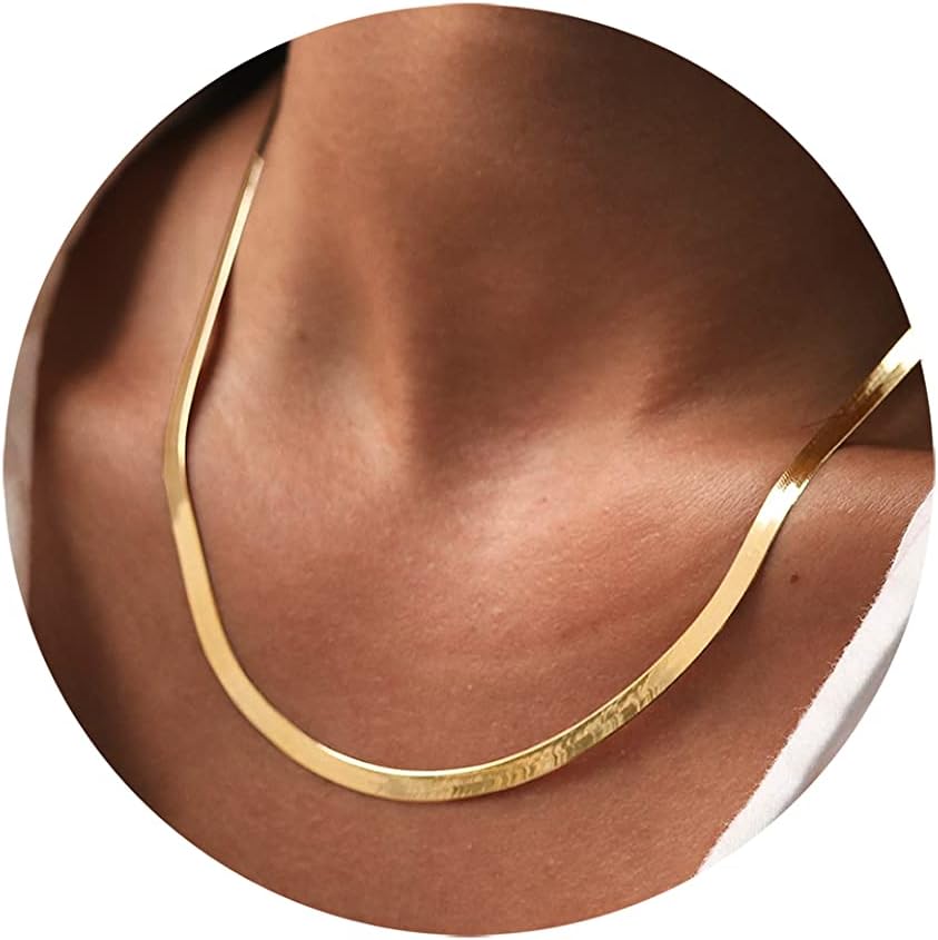 Manufacturer  DEARMAY 14K Gold Necklaces for Women, Dainty Gold Herringbone Choker Necklace for Women Thin Layered Chunky Snake Chain Necklaces Jewelry for Teen Gifts  Necklace