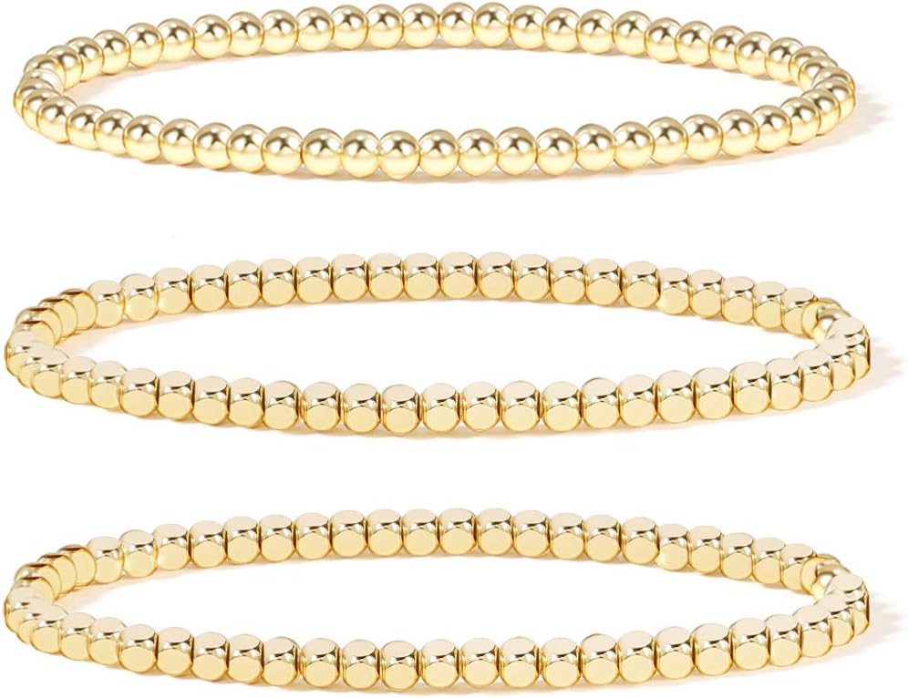 Manufacturer  Badu Gold Plate Bead Bracelet for Women 14K Gold Plated Bead Ball Bracelet Stretchable Elastic Hypoallergenic Bohemian Stackable  bracelets