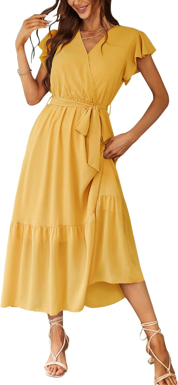 Manufacturer  PRETTYGARDEN Women's Summer Floral Boho Maxi Dress Wrap Short Sleeve V Neck Ruffle A-Line Flowy Wedding Guest Long Dresses dresses