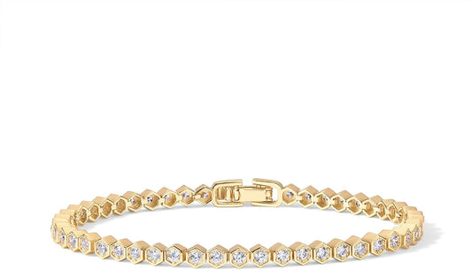 Manufacturer  PAVOI 14K Gold Plated 2mm Cubic Zirconia Honeycomb Tennis Bracelet | Gold Bracelet for Women | SizeS 6.5-7.5 Inch  bracelets