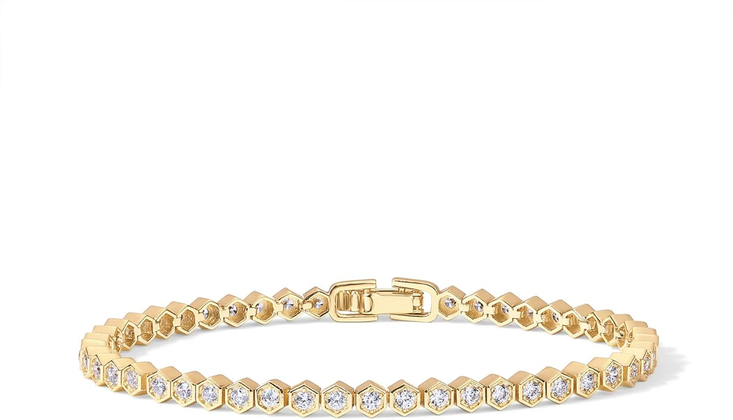 Manufacturer  PAVOI 14K Gold Plated 2mm Cubic Zirconia Honeycomb Tennis Bracelet | Gold Bracelet for Women | SizeS 6.5-7.5 Inch  bracelets