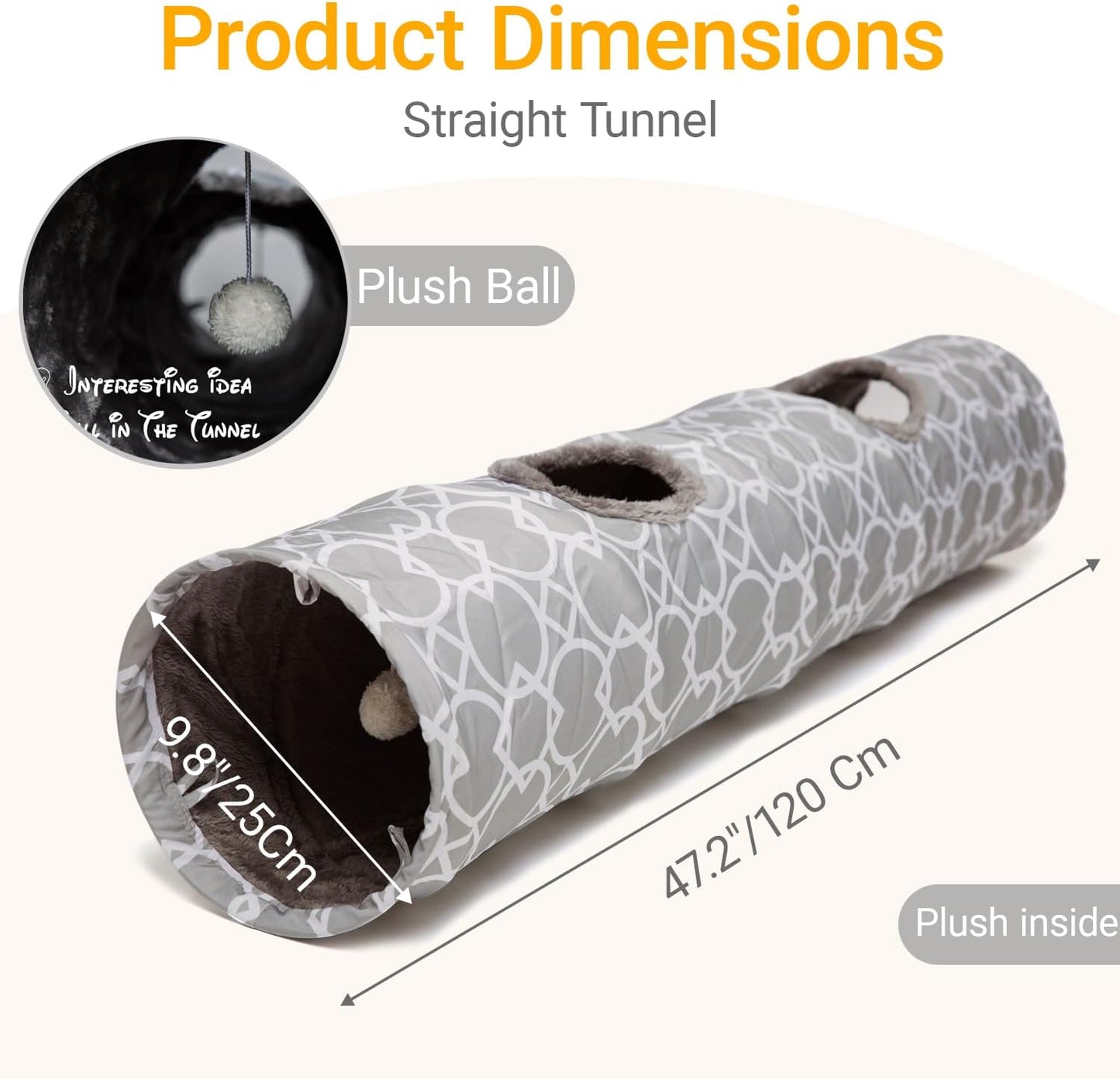 Manufacturer  LUCKITTY Geometric Straight Cat Tunnel with Plush Inside,Cats Toys Collapsible Tunnel Tube with Balls, for Rabbits, Kittens, Ferrets,Puppy, Diameter 9.8 Inch    Cat toy