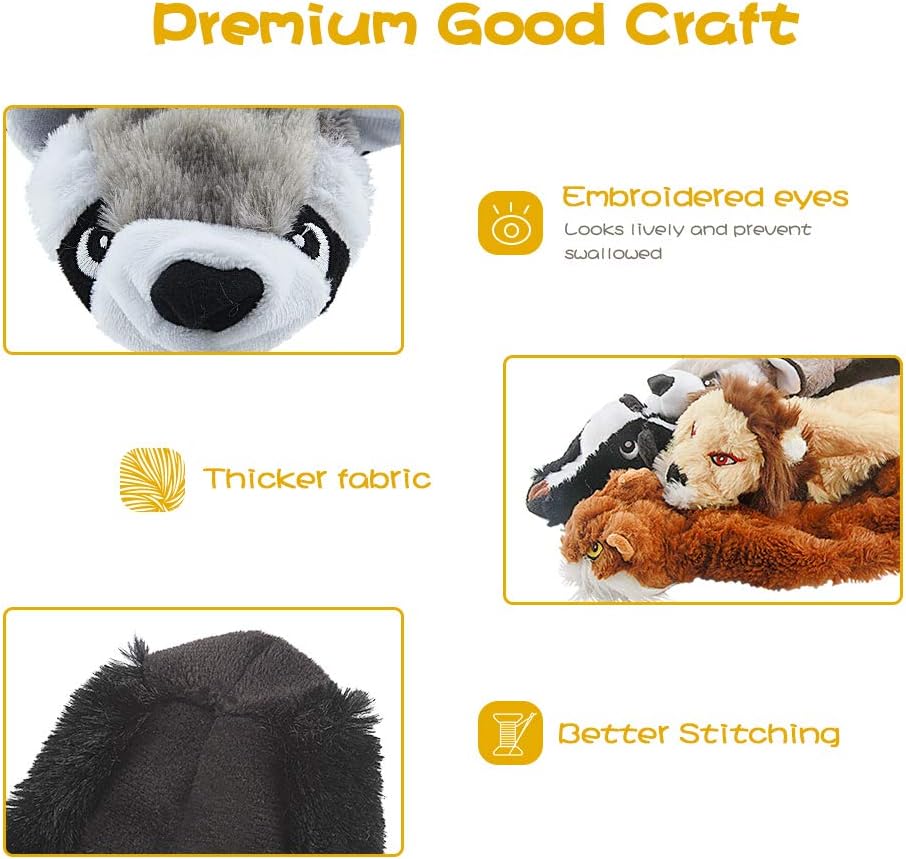 Manufacturer   Dog Squeak Toys, No Stuffing Plush Dogs Chew Toy Bundle for Small Medium Large Breed Chewer Tough Durable Squeaky Pet Fetch Puppy Teething Chewing Interactive to Keep Them Busy Best Birthday Gift    Dog toy