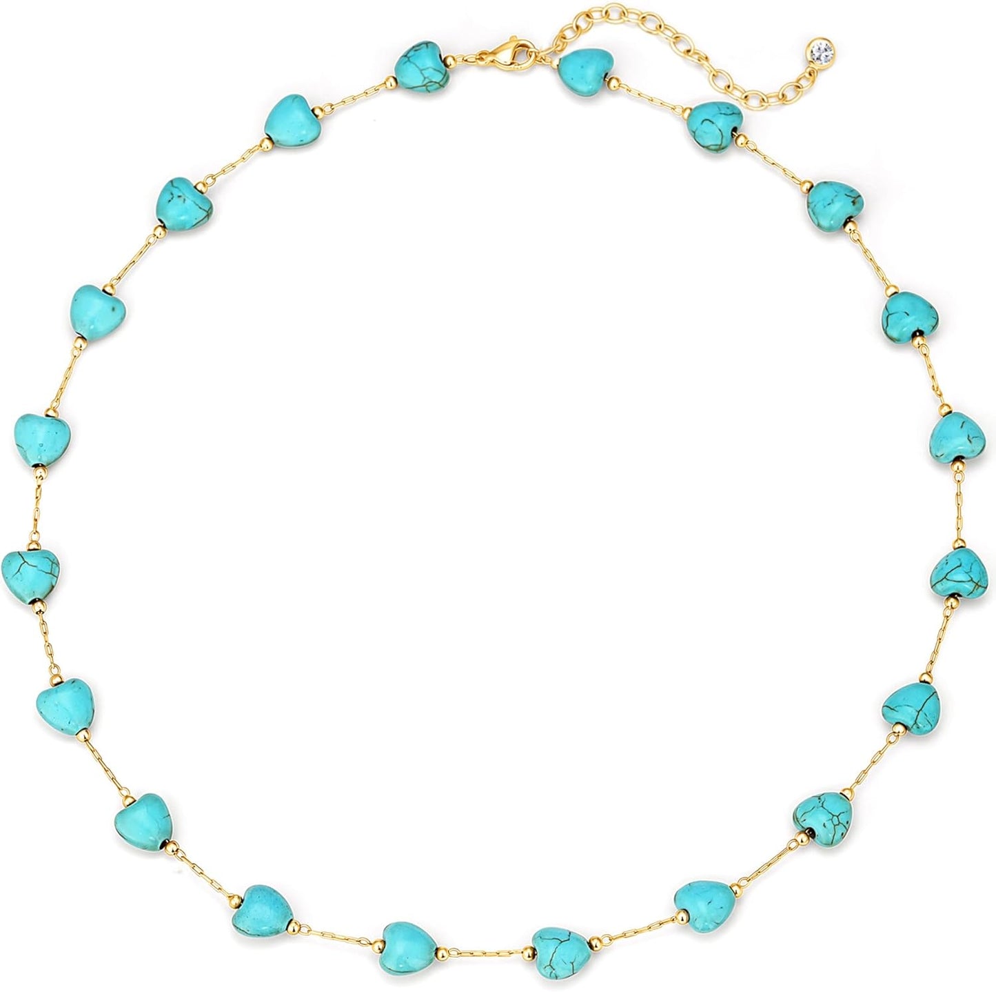 Manufacturer  Created Turquoise Necklace for Women 14K Gold Plated Beaded Heart Choker Boho Necklaces Handmade Beach Summer Everyday Western Jewelry Gifts  necklace