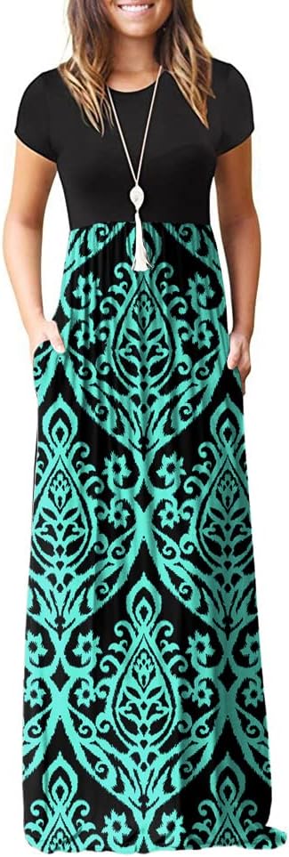 Manufacturer  GRECERELLE Women Summer Crew Neck Casual Short Sleeve Solid Floral Print Long Maxi Dress with Pockets dresses