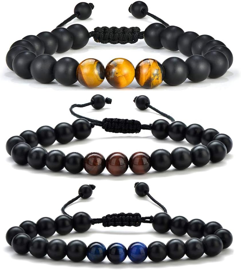 Manufacturer  M MOOHAM Natural Stone Bracelets for Men - 8mm Tiger Eye, Matte Agate, Lava Rock - Teen Boys Gifts for Birthday, Anniversary, Christmas  bracelets