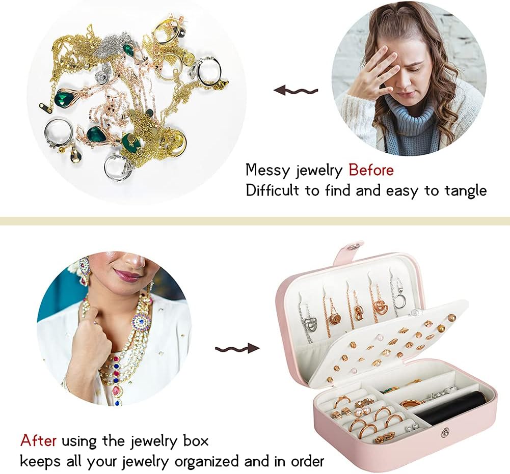 Manufacturer  Travel Jewelry Box, PU Leather Small Jewelry Organizer for Women Girls, Portable Mini Travel Case Display Storage Holder Boxes for Stud Earrings, Rings, Necklaces, Bracelets (Pink)   rings