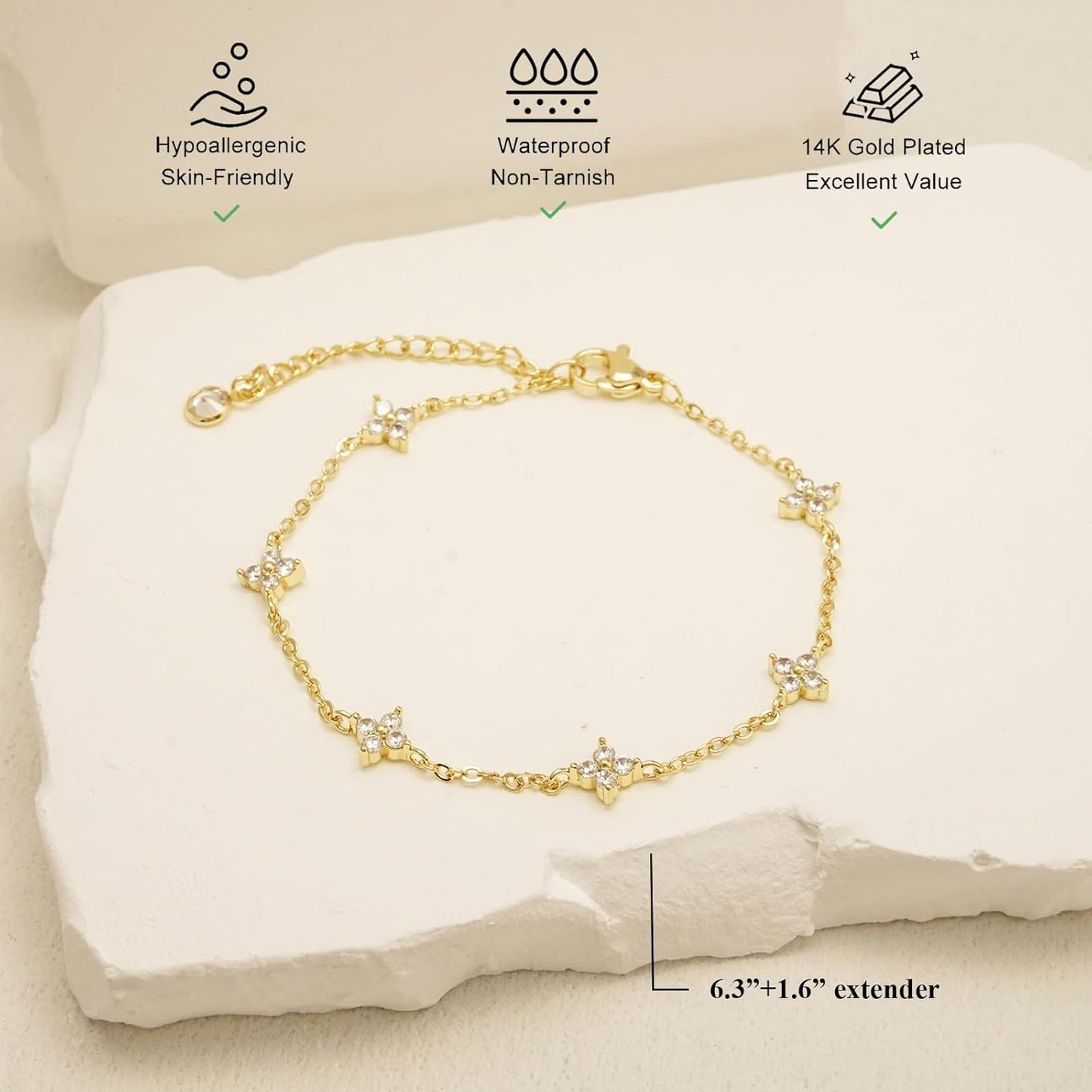 Manufacturer  Bracelets for Women 14K Gold Silver Plated Ring Bracelet Hand Chain Dainty Evil Eye Heart Clover Daisy Cubic Zirconia Stackable Link Chain Hypoallergenic Body Jewelry Cute Trendy Gifts  bracelets