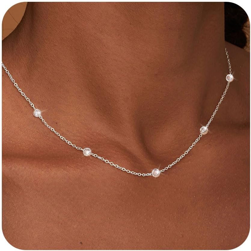 Manufacturer  FUNEIA Dainty Silver Gold Necklaces for Women Trendy Non Tarnish 14K Gold Plated Cubic Zirconia Necklace Layered Cute Butterfly Heart Station Choker Necklace Stack for Wedding Prom Brides Jewelry  Necklace
